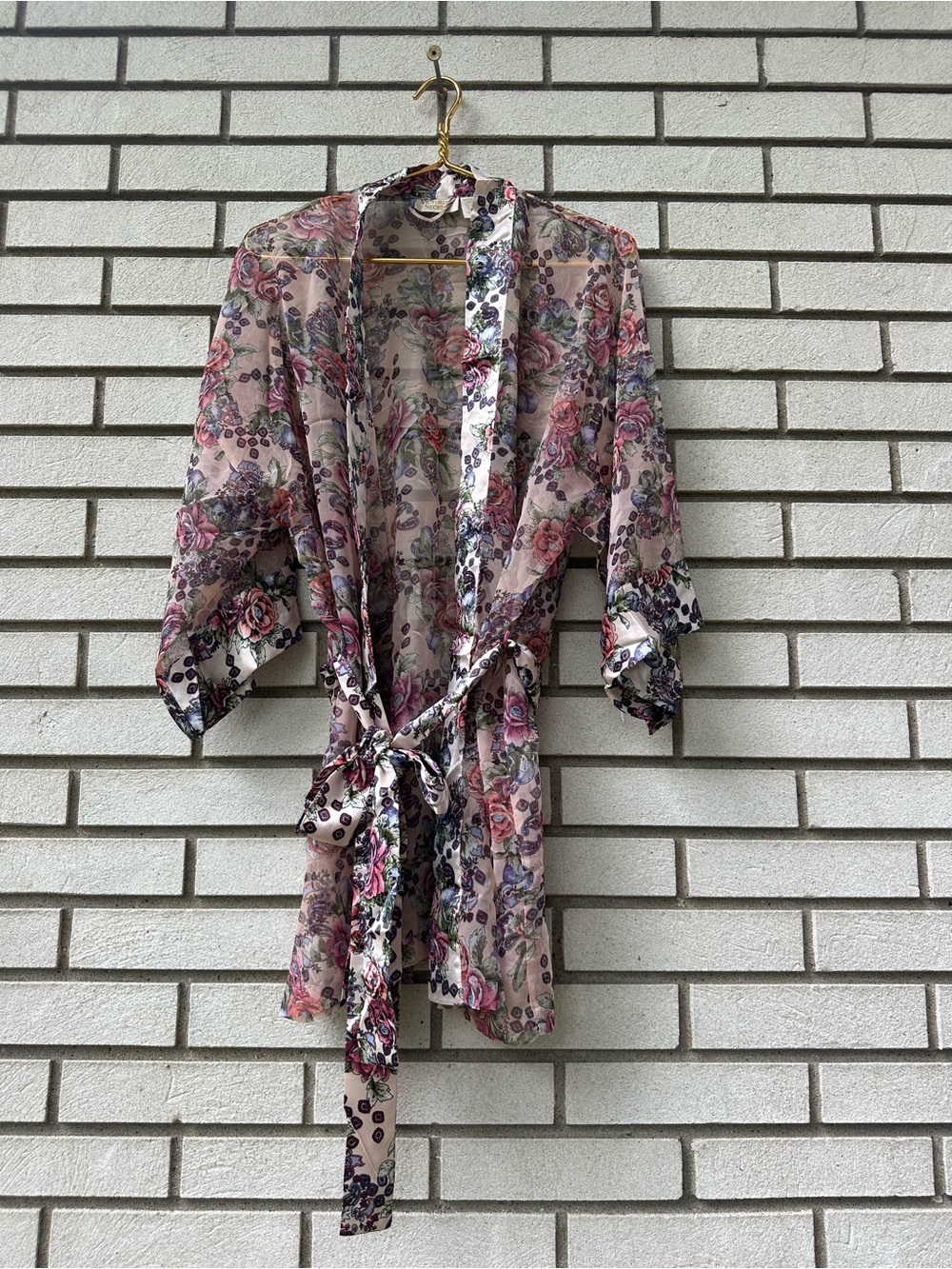 Vintage Victoria’s Secret Floral Sheer Chiffon Robe Kimono Wrap Belt One Size